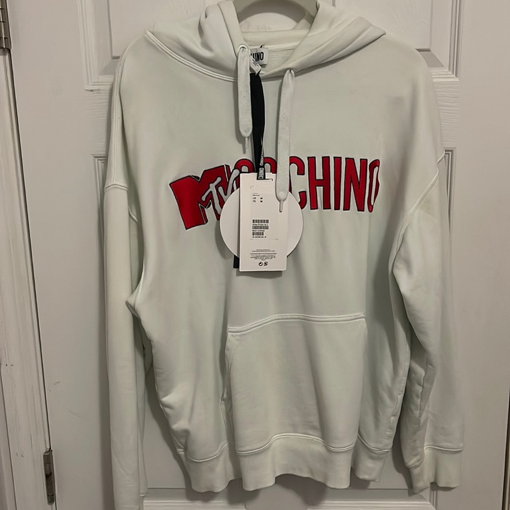 A medium white H&M x Moschino Hoodie